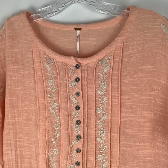 FREE PEOPLE MELON CAT Embroidered Tiered  Casual Mini Dress Size SP - Picture 11 of 11